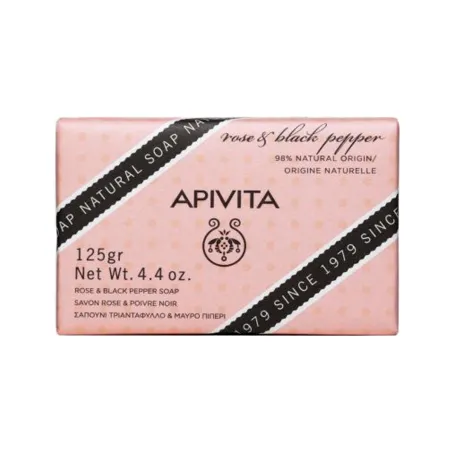 Apivita Jabón Solido natural Rosa + Pimienta Negra, 125 g