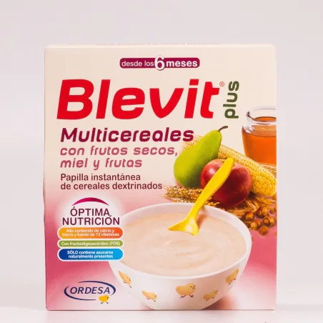 Blevit plus multicereales con frutos secos, miel y frutas, 600 g