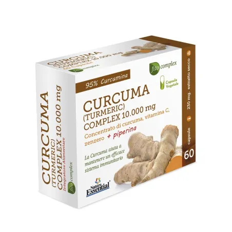 Nature Essential Cúrcuma 10.000mg jengibre + pimienta + C, 60 cápsulas.