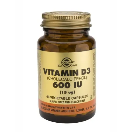 Solgar Vitamina D3 600 UI, 60 Cápsulas.