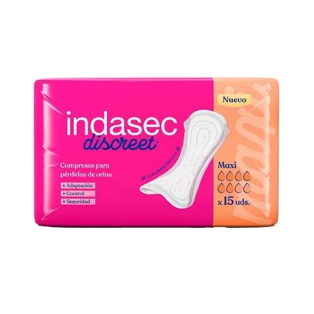 Indasec Discreet Maxi para pérdidas leves, 15 compresas