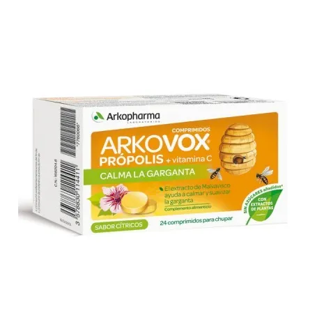 Arkovox Propolis+Vitamina C Miel y Limón, 24 comprimidos.