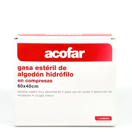 Acofar Gasa Estéril algodón Hidrófilo en compresas, 6Uds