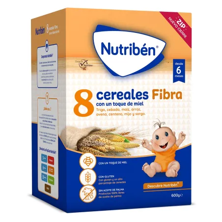 Nutriben papilla 8 cereales con miel fibra, 600g