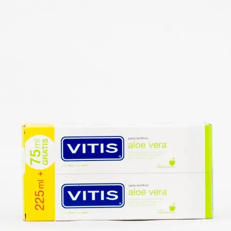 Vitis Aloe Vera Pasta Dental Duplo Sabor Manzana-Menta, 255+75ml GRATIS.