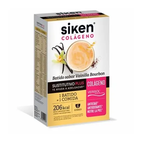 Siken Colágeno batido sustitutivo sabor vainilla, 6 sobres.