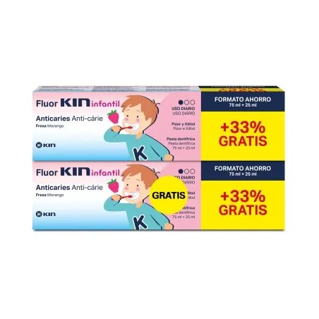 Fluor Kin pasta dentifrica infantil anticaries fresa, 2x 100 ml