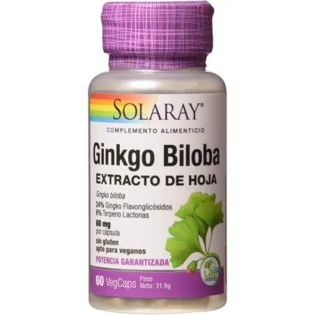 Solaray  Ginkgo Biloba 60 mg, 60 cápsulas vegetales