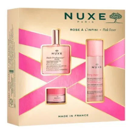 Nuxe cofre fever pink: huile prodigieuse floral, very rose micelar y labial