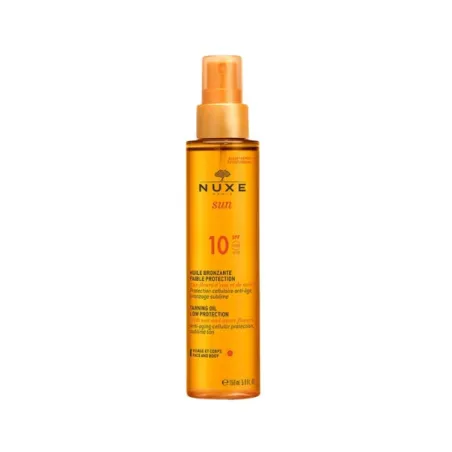 Nuxe Sun aceite bronceador para rostro y cuerpo protección baja SPF10, 150 ml