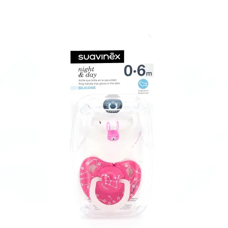 Suavinex Chupete Silicona T Anatomica Noche 6-18 M, 2 Unidades.