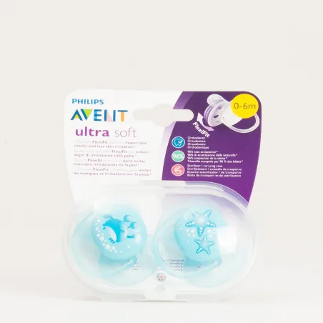 Avent Chupete Ultra Soft Azul 0-6 m, 2 Uds.