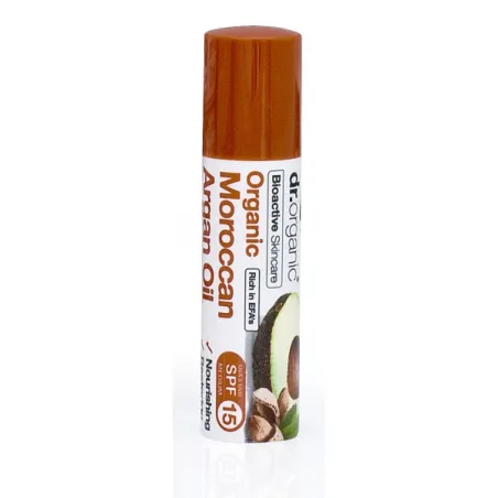 Dr Organic Bálsamo labial de Argán con aguacate  y almendra, 5.7ml.