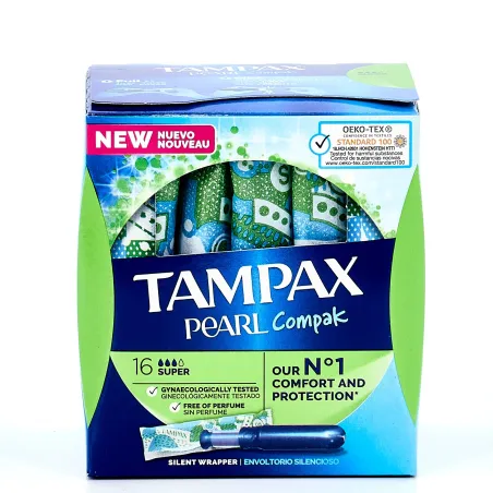 Tampax Compak Pearl Súper, 16 Tampones.