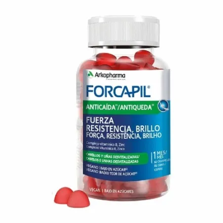 Forcapil anticaída fuerza, resistencia y brillo, 60 caramelos de goma