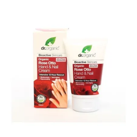 Dr Organic Crema de manos y uñas Rose Otto, 125ml.