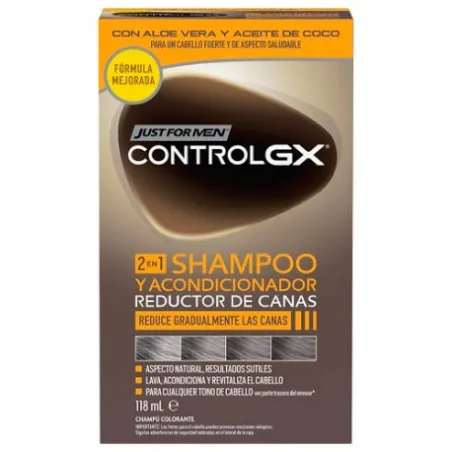 Just For Men ControlGX 2en1 Champú y Acondicionador Reductor de Canas, 118 ml