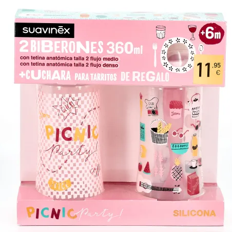 Suavinex Pack 2 Biberones Silicona 360 ml + cuchara