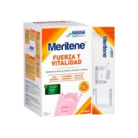 Meritene Fuerza y Vitalidad batido sabor fresa, 15 sobres