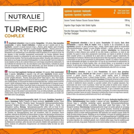 Nutralie Cúrcuma Complex con jengibre y pimienta negra, 120 cápsulas