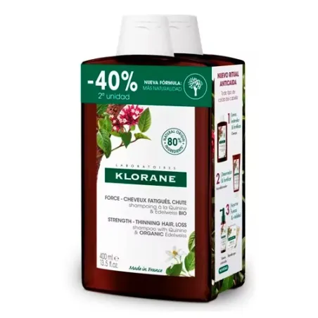 Klorane Duplo Champú a la Quinina con Vitamina B, 2x400 ml